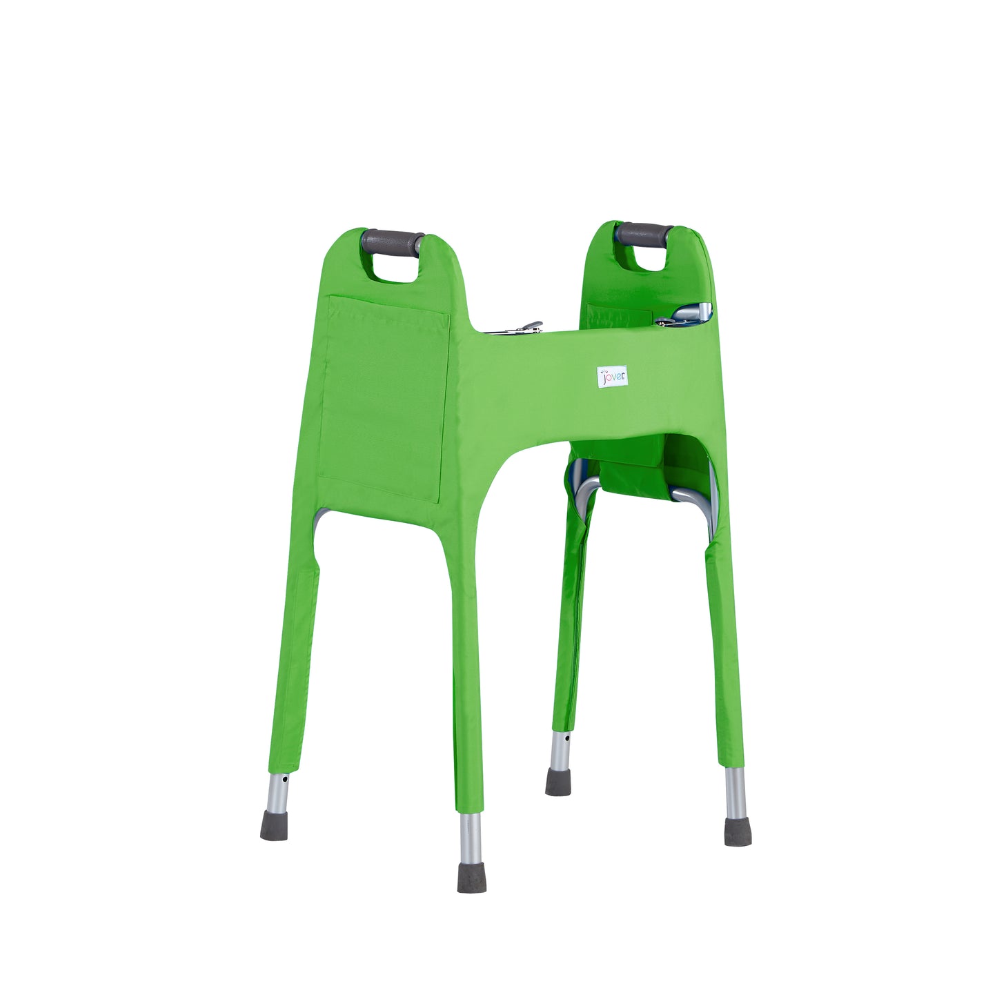 Front right view of the Jover Walker Cover in Spring Meadow, a fresh green solid, highlighting the large outside pocket. The Jover Walker Cover is the ultimate walker accessory, combining both practicality and personality.