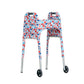 Red, white, and blue cookout-themed print walker cover with pockets on a standard folding walker with wheels on a white background - right 3/4 view.