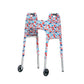 Red, white, and blue cookout-themed print walker cover with pockets on a standard folding walker with wheels on a white background - left 3/4 view.