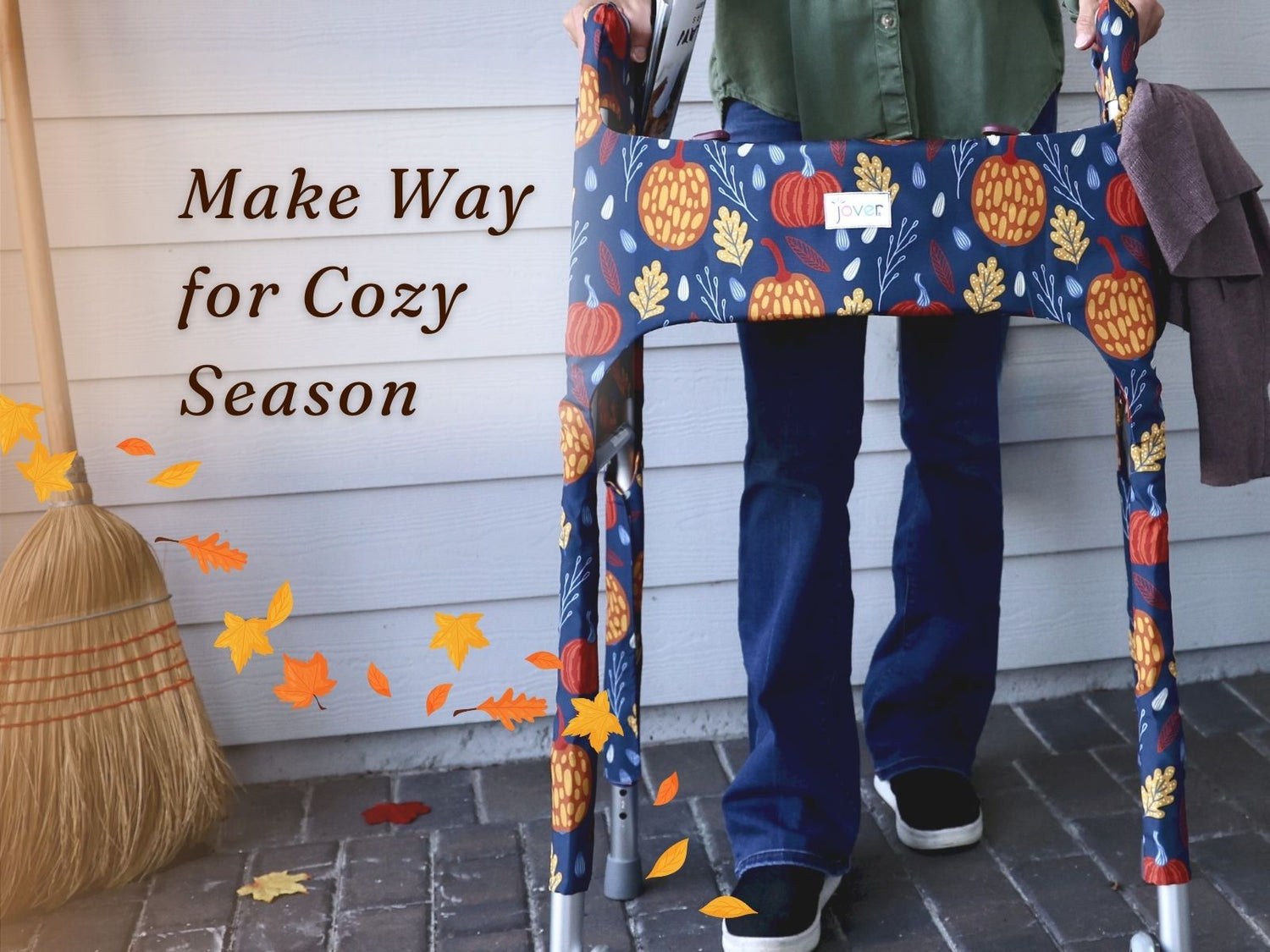 Fall Festival Jover Walker Cover on standard folding walker in autumn setting