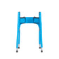 Back view of a metal folding walker outfitted with the Jover Walker Cover in Clear Skies (a light blue), showing how the cover attaches to the walker. The Jover Walker Cover is a walker accessory offering storage and style.