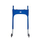 Deep Marine blue walker cover with pockets on a standard folding walker with wheels on a white background - front view.