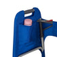 Deep Marine blue walker cover with pockets on a standard folding walker with wheels on a white background - inside pocket detail with water bottle in the pocket.