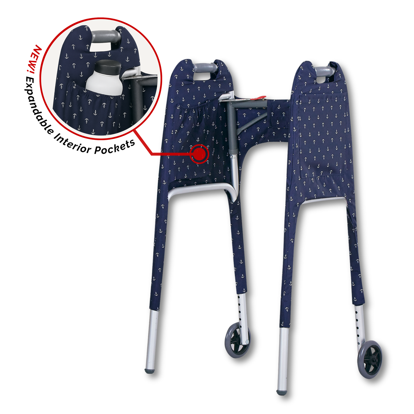 Jover Walker Cover - Anchors Aweigh | Nautical Anchor Pattern with Pockets & Matching Storage Bag