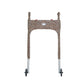 Leopard-print walker cover with pockets on a standard folding walker with wheels on a white background - front view.
