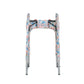 Multi-colored pastel wildflower-print walker cover with pockets on a standard folding walker with wheels on a white background - inside view.